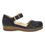 Shoe, black leather, Dansko Mae Mary Jane with strap, buckle, decorative stitching, lightweight EVA sole for comfort.
