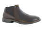 Boot, brown leather, Naot Business mens with low heel, elastic panel, visible stitching, removable footbed for comfort.