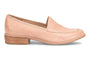 Loafer, pink leather, Sofft Napoli with cushioned footbed and low wooden heel, shown in profile on white.