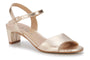 Sandal, gold textured, Ros Hommerson Lydia with open toe, low block heel, and cushioned footbed for comfort.