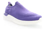 Slip-on shoe, purple knit upper, thick white sole, Propet B10 Unite with visible cushioning, shown on white background.