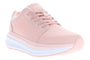 Sneaker, Propet Ultima X, light pink mesh, white midsole, pink outsole; front-side view; breathable design.