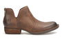 Bootie, Born Kerri: brown leather with side cutouts, low stacked heel, back zipper, western-inspired, cushioned footbed.