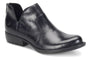 Bootie, Born Kerri: black leather with side stitching, low heel, back zipper. Handcrafted. No visible comfort features.