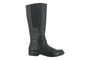 Boot, black water-resistant leather, knee-high, low heel, Naot Viento. Comfort features not visibly specified.