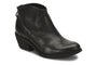 Bootie, black Italian leather, low block heel, Sofft Aisley shown front-side angle on white; cushioned footbed visible.