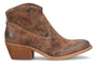 Boot, brown floral leather, Sofft Aisley with low stacked heel and back zipper, side view. Comfort features not visible.