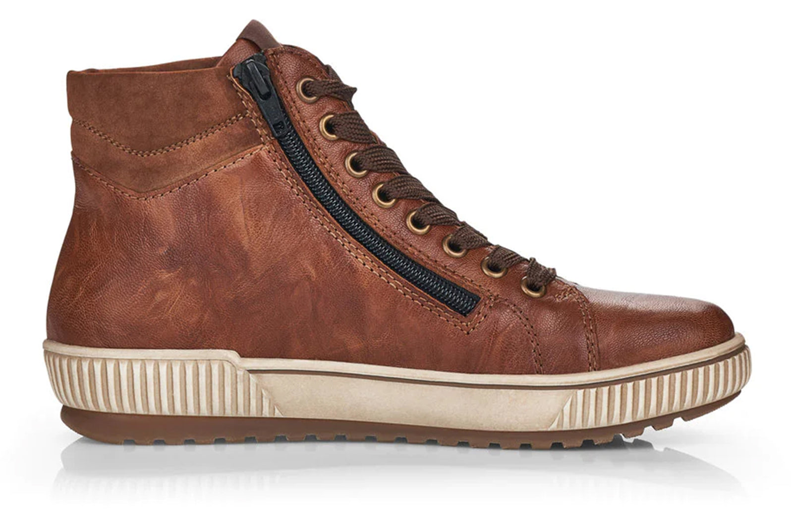 Remonte Women's Maditta 72 Sneaker | Green Brown Leather High-Top With Side Zipper | Comfort Width Platform Shoes
