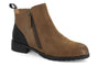 Boot, Strive Sandringham: brown leather with arch support, black heel and sole, side zipper closure, rear pull tab.