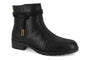Boot, black textured leather, low heel, memory foam footbed, tassel detail, rubber sole; Strive Lambeth.