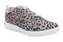Shoe, Propet Travelactiv Safari, gray with black leopard spots, arch support foam, lightweight TravelTek outsole.
