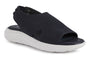 Sandal, black knit, open-toe, slingback; thick white sole with Geox Spherica Ec5 Zero-Shock cushioning.