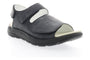 Sandal, black textile, Propet Travelactiv Scottsdale with adjustable velcro strap, open toe, textured sole for comfort.