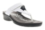 Sandal, Propet Wynzie, white heel, gray floral insole, black outsole with shock absorption.