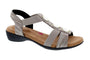 Sandal, beige, Ros Hommerson Mackenzie, T-strap with gemstones, cushioned insole and low wedge for comfort.