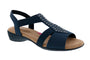 Sandal, navy, Ros Hommerson: low heel, padded footbed, elastic straps, visible silver grommets.