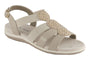 Sandal, beige leather; David Tate Quilt with 3 cutouts, elastic straps, small ankle buckle, low supportive footbed.
