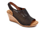 Sandal in tan leather, Cobb Hill Briah Perf Sling with cork sole and perforated upper, open toe, comfort footbed.