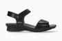 Sandal, black leather, Mephisto Pattie, ankle strap, low wedge heel, adjustable Soft-Air comfort footbed.