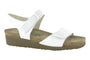 Sandal, white with studs, Naot Vivian; APMA-approved cork footbed and brown wedge for support and comfort.