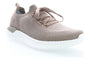 Sneaker, Propet B10 Unite, light brown sustainable knit with laces, white sole and pull tab, on white background.