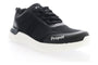 Shoe, black knit upper, ETPU foam sole for cushioning, black laces; B10 Usher by Propet on white background.