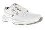 Shoe, Propet Stability Walker; white leather with gray accents, lace-up, arch support, thick sole; for walking.
