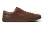 Shoe, brown calfskin, lace-up Camper Chasis K100373 with flat sole and OrthoLite comfort insole.