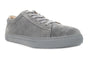 Shoe, gray suede, Propet Kenji with gray laces and durable rubber outsole, shown side view.