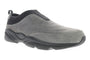 Shoe, gray, Propet Stability Slip On, black sole with slip-resistant grip, heel tab, subtle stitching for support.