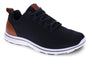 Shoe, Revere Hudson men’s sneaker; black upper, white sole, brown heel detail, black laces; side view.
