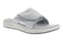 Sandal, Propet Emerson: gray nubuck with adjustable Velcro strap, white sole, and cushioned footbed for comfort.