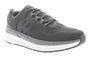 Athletic shoe, Propet Ultra 267, black/gray mesh with white sole, black laces, side view. Suitable for comfort and support.