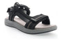 Sandal, black/gray, Propet Eli with adjustable straps and cushioned EVA footbed on white background.