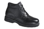 Boot in black leather from Drew Shoes with laces, thick sole, and diabetic-friendly support and comfort features.