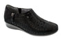 Shoe, Metro by Drew Shoes, black perforated leather, side zipper, removable footbeds, low wedge heel for comfort.