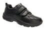 Shoe, black leather Drew Shoes Jimmy, two velcro straps, thick sole, textured upper, orthopedic for plantar fasciitis.