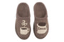 Slippers, wool, Haflinger Coffee: left has a steaming mug, right shows COFFEE-labelled bag. Cushioned footbed visible.