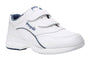 Shoe, white-blue leather, Propet Tour Walker Strap with two hook and loop straps for adjustable fit.