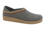 Slipper, Haflinger GZH: gray wool felt with cork-latex footbed, decorative stitching, classic clog-inspired design.